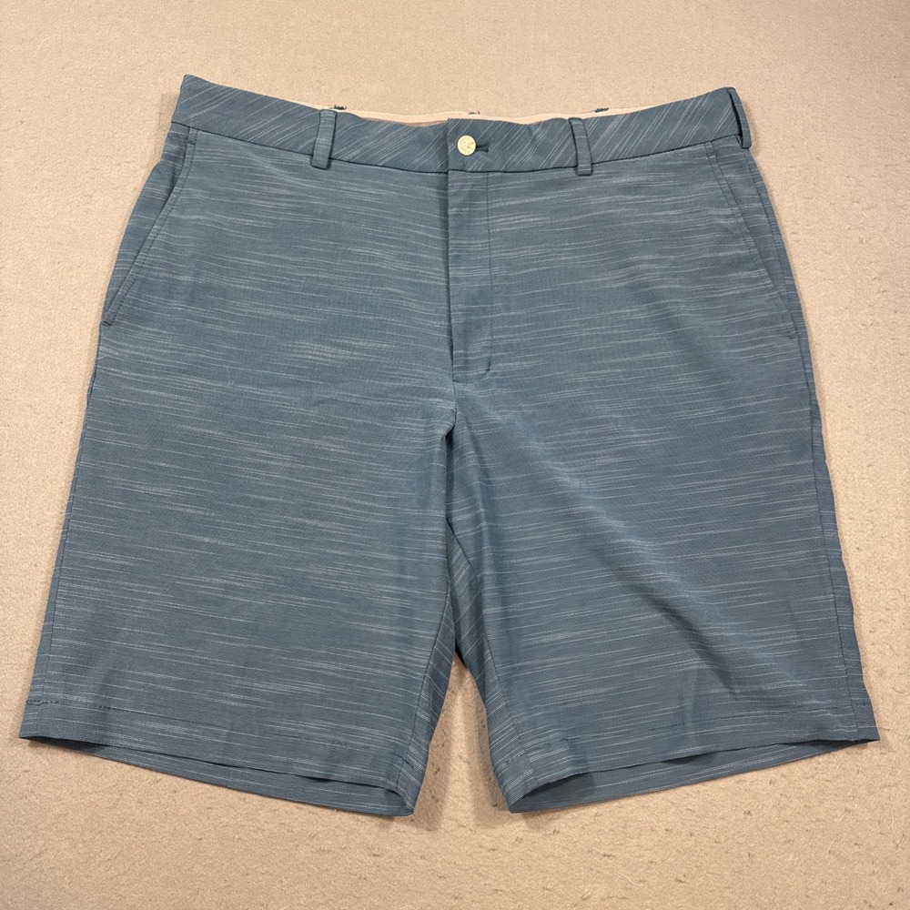 Walter Hagen 11 Majors Mens TEAL Blue Crosshatch Golf Shorts Size 38 Flat Front